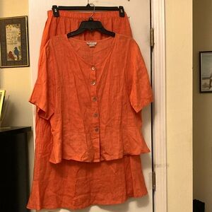 OUT FOX Collection Orange Button-Up Skirt Set 💯 LINEN WOMEN
SIZE XL